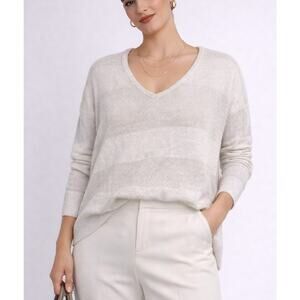 Splendid Sheer Striped Cashmere Blend Sweater Size Small Ivory Soft Neutral